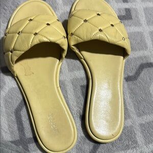 Yellow Quilted Slide Sandals